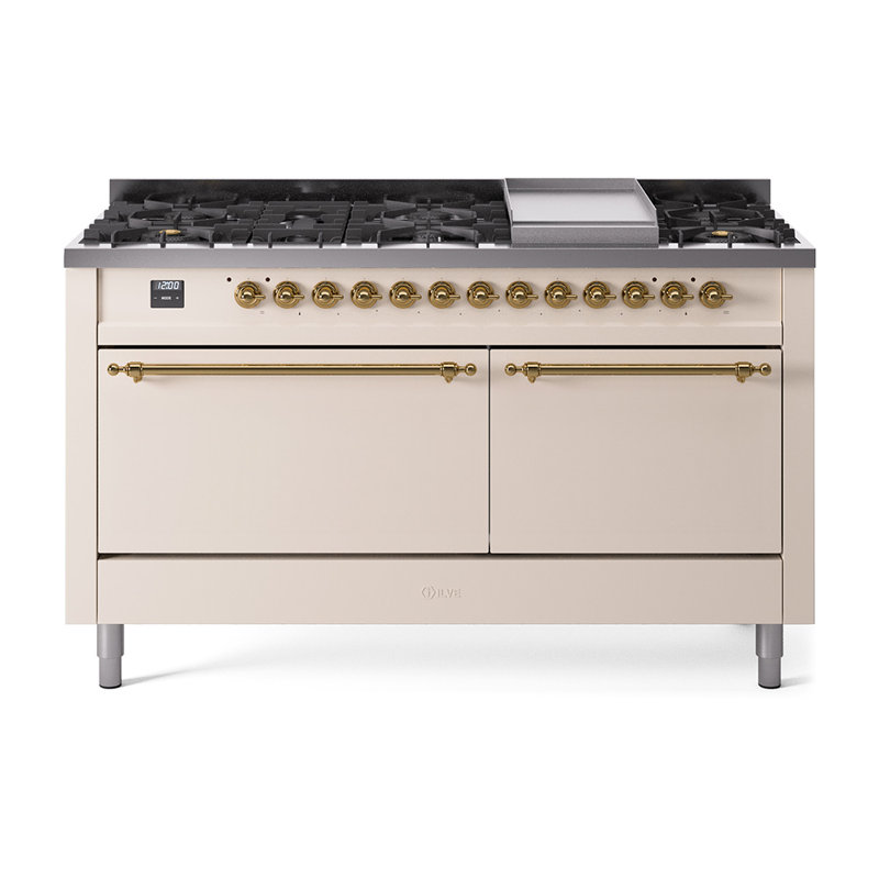 Cuisinière à double combustible de 60 po avec 9 brûleurs scellés et plaque chauffante (porte pleine) Nostalgie II de la série ILVE