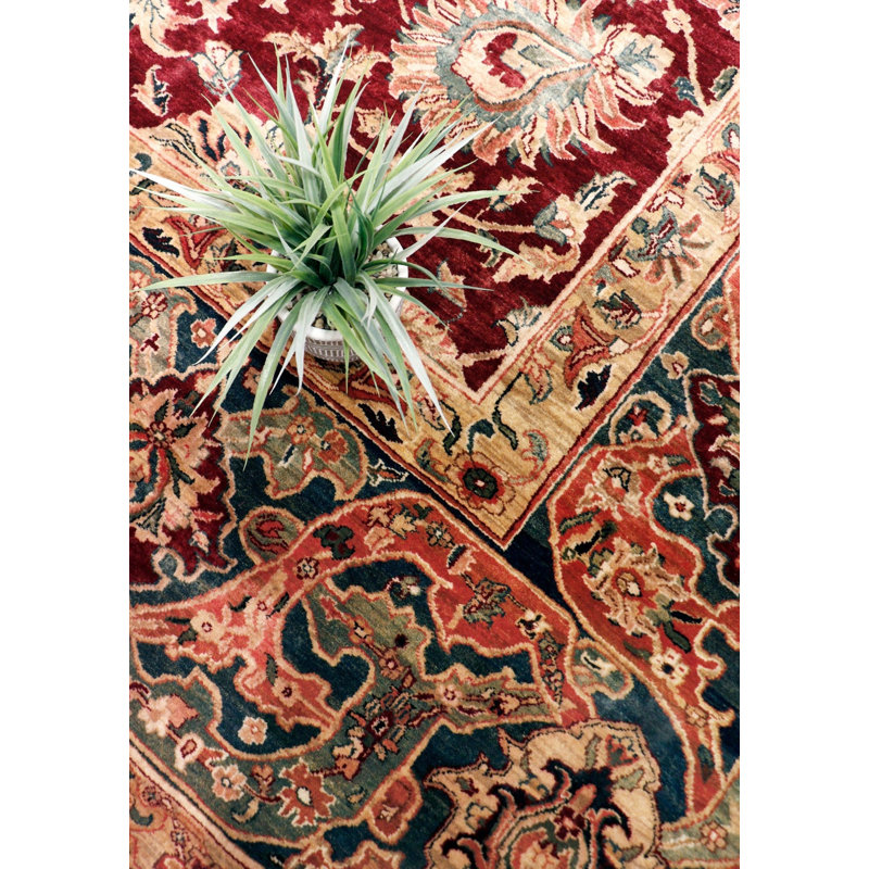 Tapis brun / rouge en coton / laine oriental noué à la main 8 pi 1 po x 9 pi 11 po Oriental, Rectangle 8 pi 1 po x 9 pi 11 po