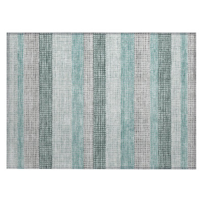 Machine Washable Indoor/Outdoor Xhevrie Teal Rug