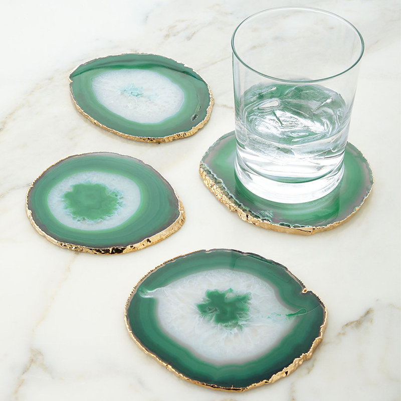 Dessous de verre en pierre d’agate, Vert/doré, Oui