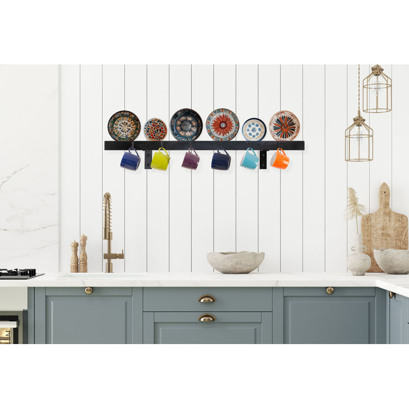Rayne Plate Display Shelves With Hooks, Black, 42/3/2