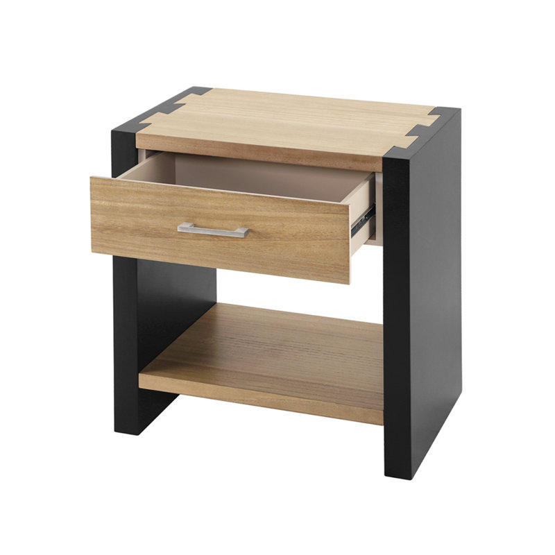 Table de chevet en bois, table de chevet de couleur naturelle et noire