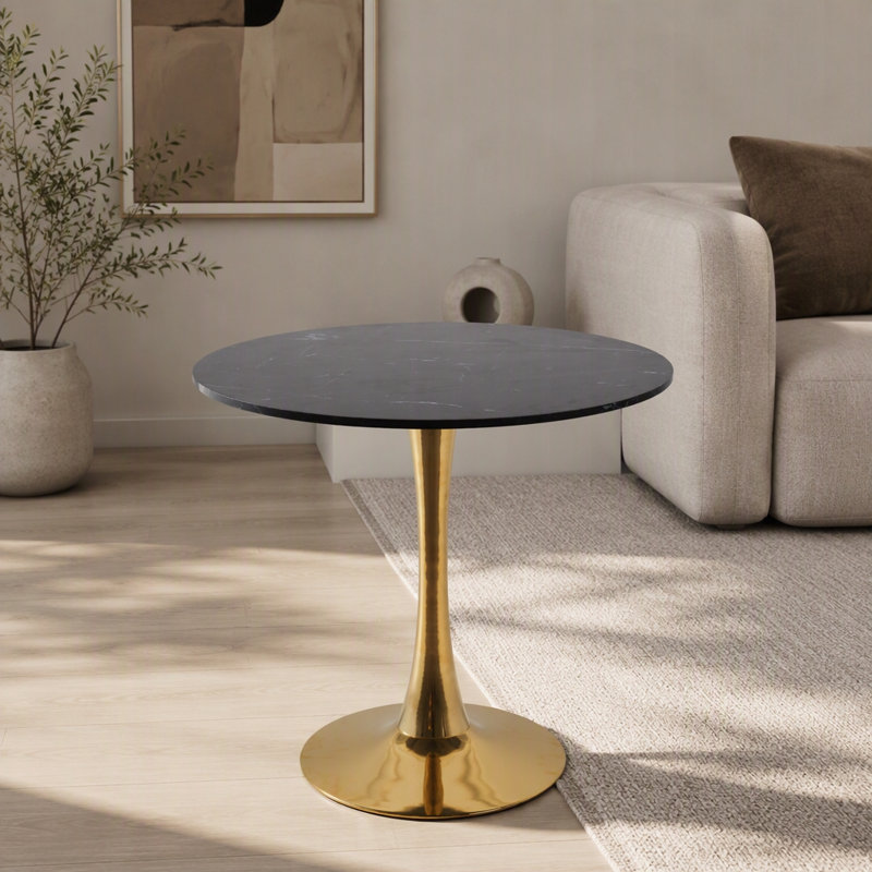 Table de salle à manger Mid-Century Tulip, Noir / doré