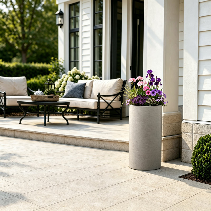 14,5 po Grand pot / pot rond en béton avec trous de drainage, Gris clair