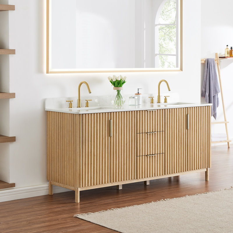 Siena 72" Double Bathroom Vanity with Grain White Engineered Stone Countertop without Mirror