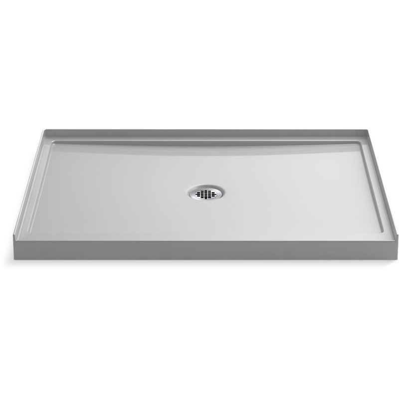Base de douche à simple seuil avec drain central 48 po x 34 po Rely, Gris glacial