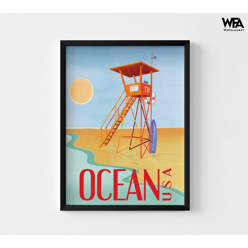 «Beach Watch II» par Paul Brent, impression d'affiche de plage, décor de maison de plage, affiche de tour de sauveteur, décor de chalet côtier, art de grande plage