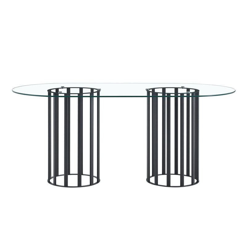Table de salle à manger ovale en verre trempé 71 pouces, Black
