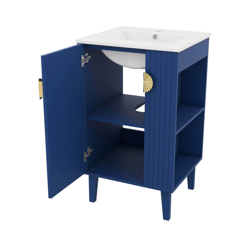 Meuble-lavabo autoportant de 20 pouces avec lavabo en céramique, Bleu