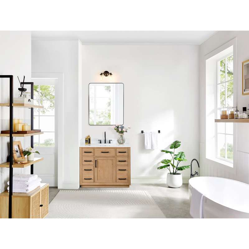 Ensemble de meuble-lavabo simple l 42 po avec miroir Gavino, Marron clair