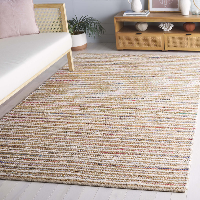 Karletta Woven Jute/Canvas/Cotton Performance Striped Rug in Natural/Rust, Rectangle 5' x 8'