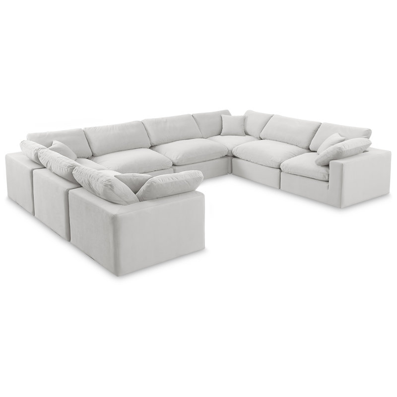 Canapé modulaire réversible en velours de 160 po de large Hutchenson, Velours crème