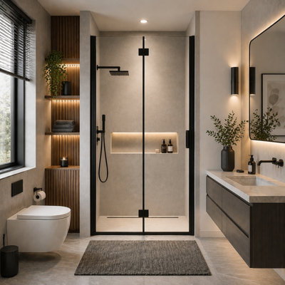 Porte de douche pliante pivotante semi-sans cadre à charnières l 34-35,2 po x H 72 po, verre trempé 1/4 po (6 mm), panneau pliable pour salle de bain, installation réversible, noir mat
