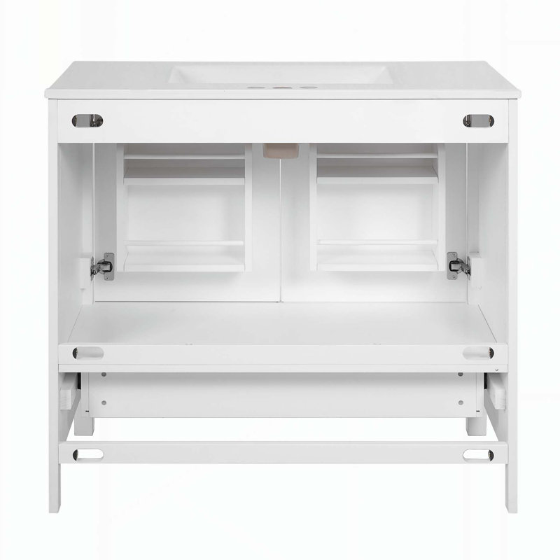 Meuble-lavabo moderne avec lavabo en céramique et nombreuses options de rangement, Blanc