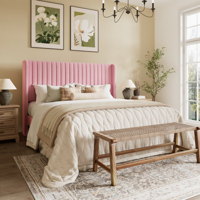 Candler Velvet Upholstered Platform Bed with Wingback Headboard and Wooden Slats by Willa Arlo Interiors