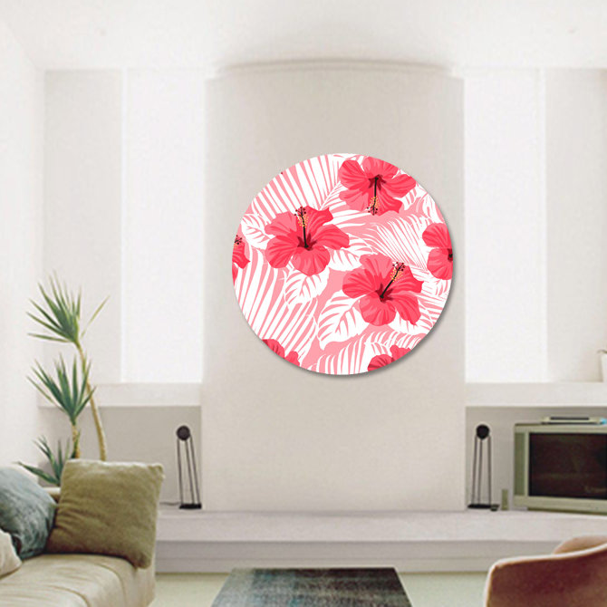 Pink Tropics Print, Round 24" H x 24" W x 2.5" D