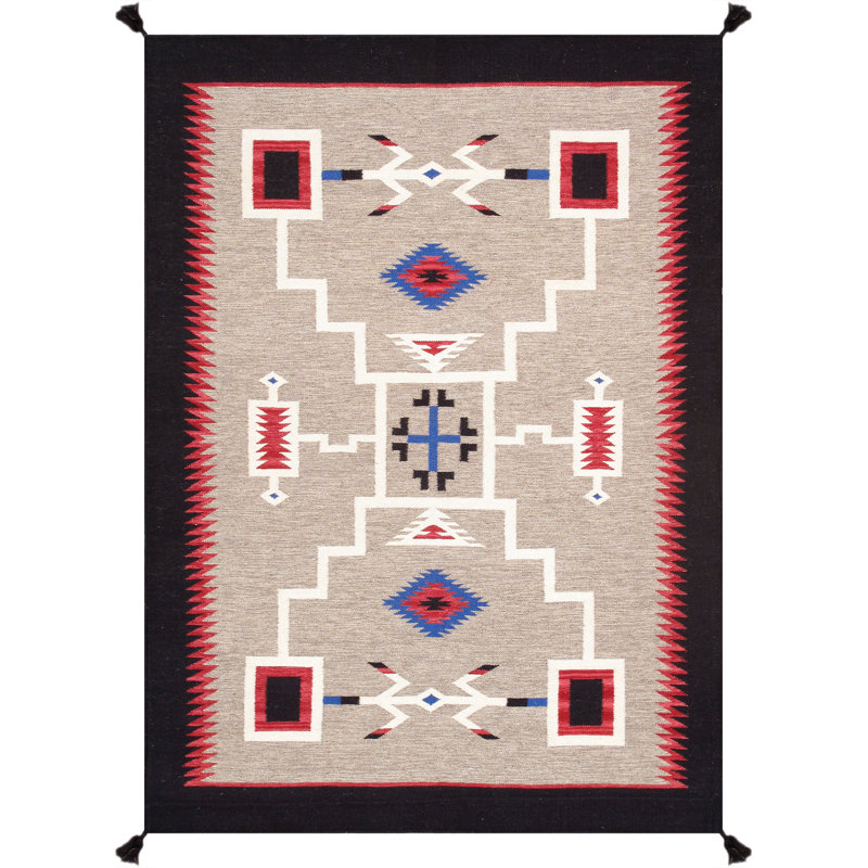 Tuscany Hand Knotted Wool Geometric Area Rug in Black/Red/Brown