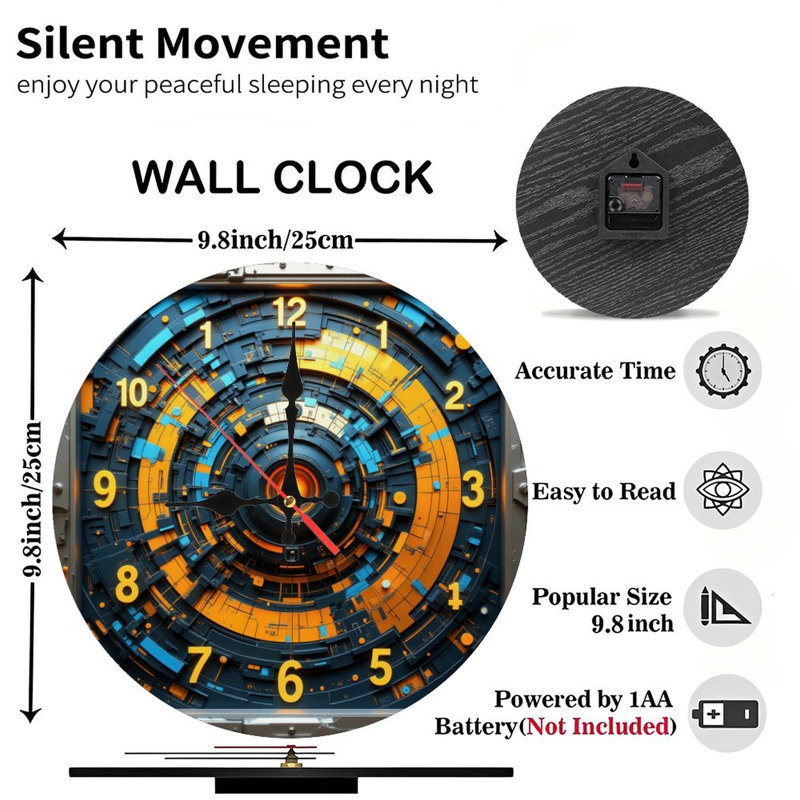 Horloge murale en bois 10 po, mouvement silencieux, à piles (piles AA non incluses), décor artistique, parfait pour les décorations