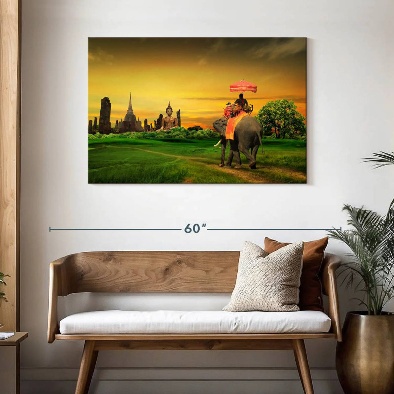 Ravi, éléphant thaïlandais au coucher du soleil, H 30 po x l 45 po