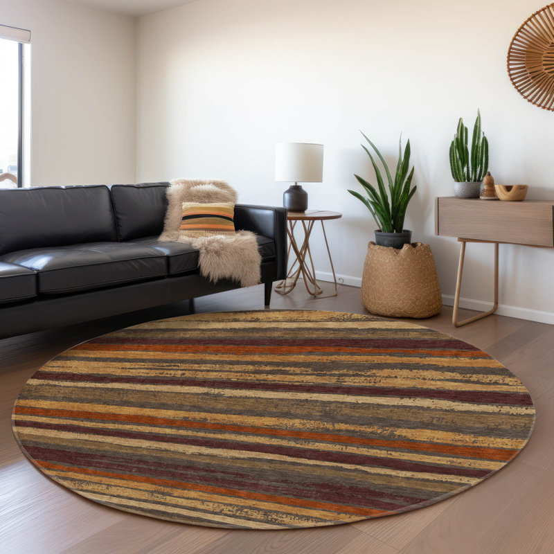 Premium Machine Washable Colmenero AMF1019 Stripes Rug, Round 8'
