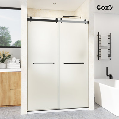 Porte de douche coulissante double sans cadre avec verre givré l 44-49 "x H 76"