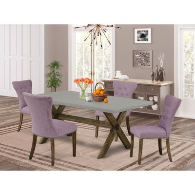 Ensemble de table de salle à manger 7 pièces avec pieds en X et 6 chaises Parson rembourrées en tissu de lin