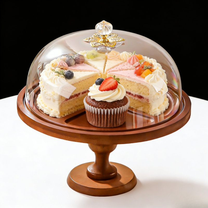 Assiette à gâteau ronde en bois pêche
