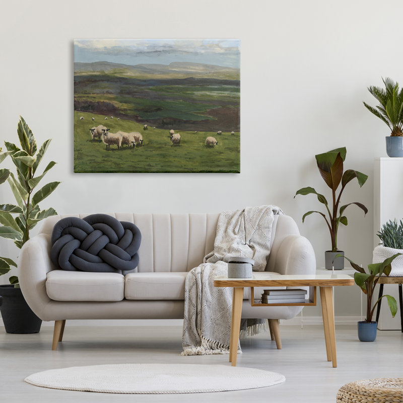 Troupeau de moutons broutant sur toile, H 36 po x l 48 po x P 1,5 po