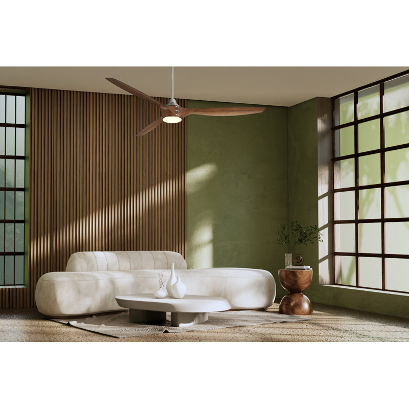 Pierce 65" Led Smart Ceiling Fan, Brown Wood, Brushed Nickel
