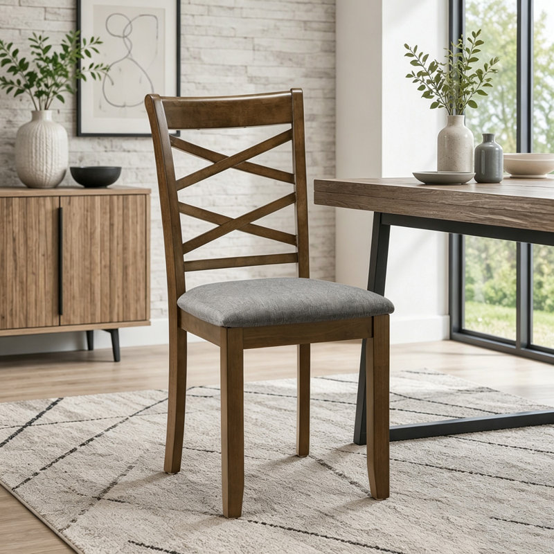 Ensemble de 4 chaises de salle à manger à dossier croisé en noyer, design moderne, Walnut & Double X-Back