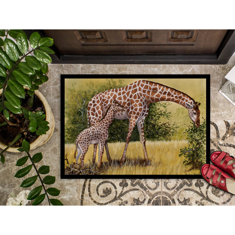 Paillasson d’extérieur antidérapant Wedowee giraffes, Rectangle 1 pi 6 po x 2 pi 3 po