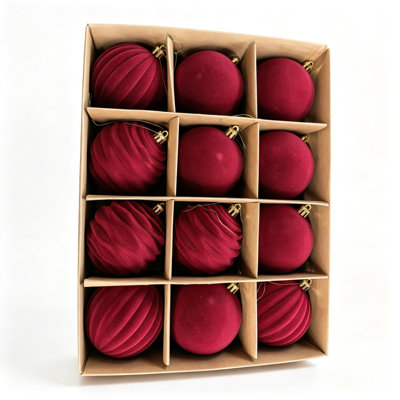 Ensemble de boules de Noël en velours floqué doux au toucher - Décorations incassables pour couronnes et guirlandes - Décoration de Noël champêtre