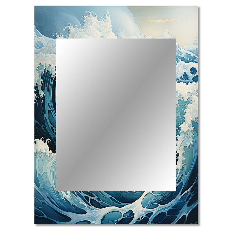 Teal blanc océan Oceanic Odyssey I - miroir mural unique océan, 40 po x 30 po