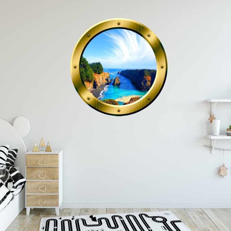 Décalcomanie murale fenêtre ocean view hublot, H 20 po x l 20 po x P 0,01 po, Or