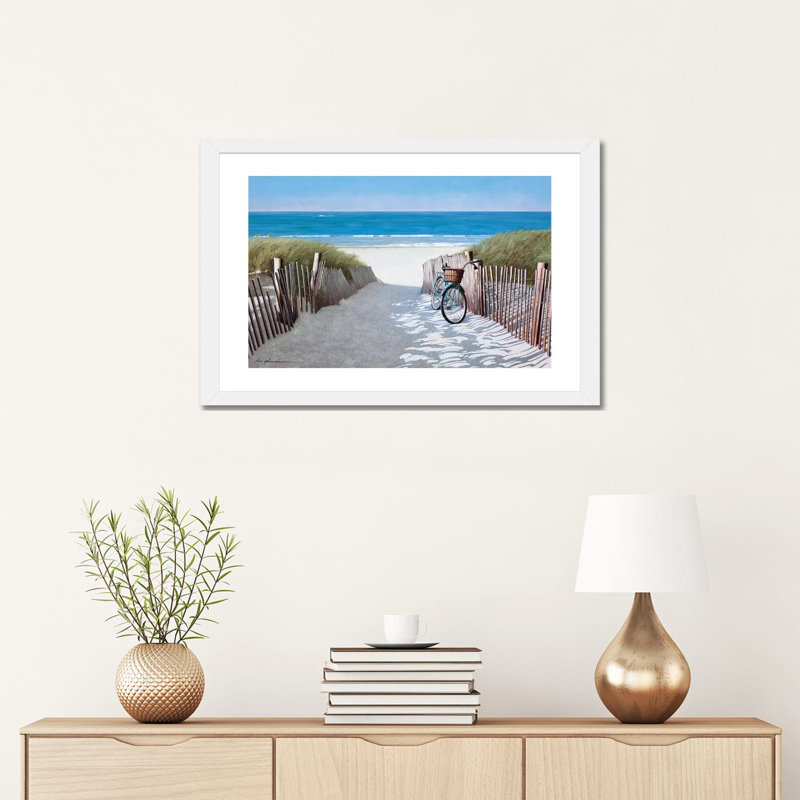 «Beach Bike II» par Zhen-Huan Lu - impression d'art graphique, H 16 po x l 24 po x P 1 po, Papier encadré blanc, Blanc