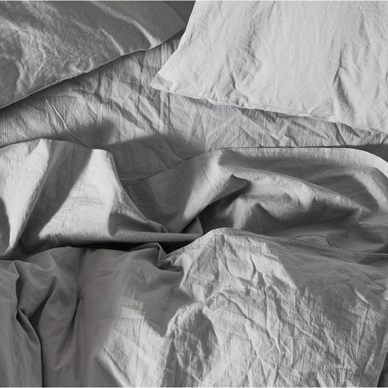 Organic Crinkled Percale 100% Cotton Percale Sheet Set, Pewter, Queen Sheet Set with 2 Pillowcases