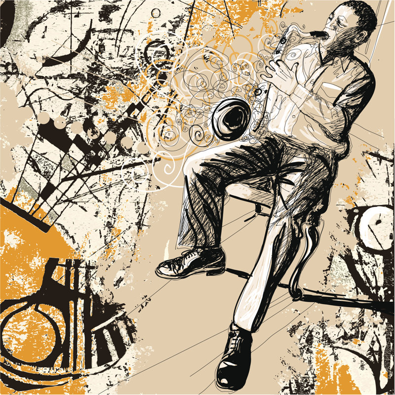 Saxophonist On A Grunge Background by Isaxar - Wrapped Canvas Print, 30cm H x 30cm W