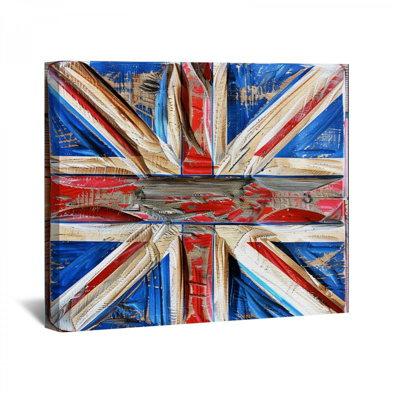 Union Jack vieilli sur toile, H 16 po x l 20 po