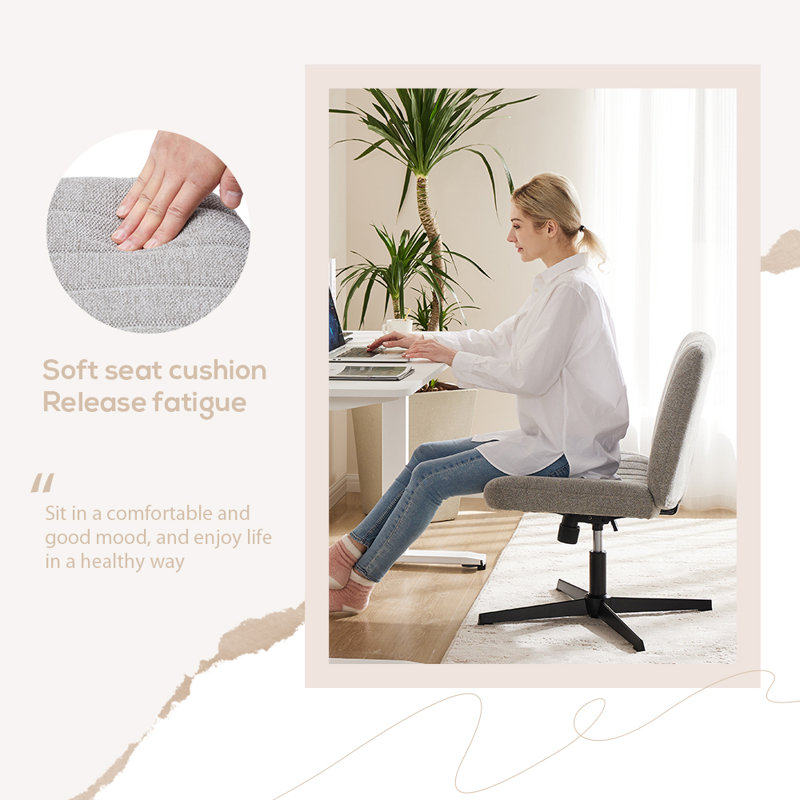 Brenae Upholstered Armless Swivel Task Chair, Gray, Linen