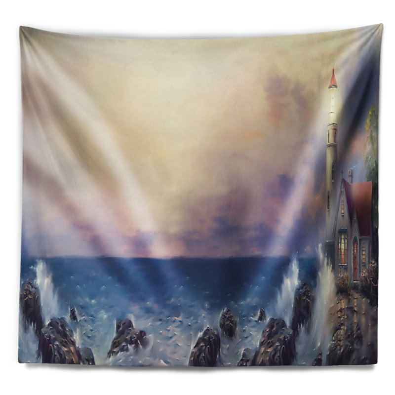 Tapisserie panoramique de paysage de phare de la mer, H 78 po x l 92 po