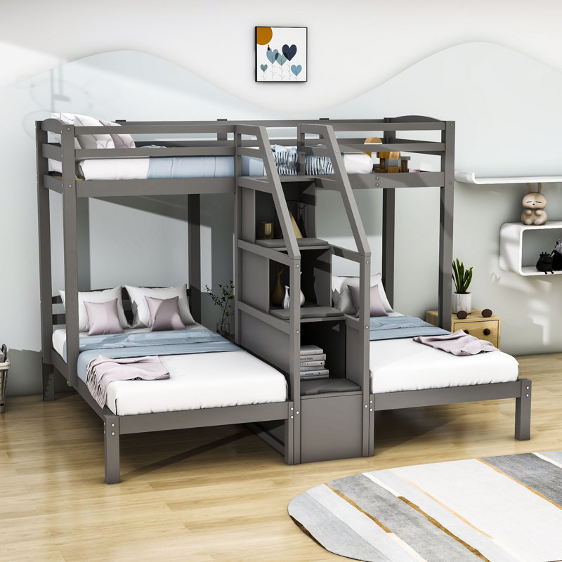 Lit superposé simple avec tablettes Essy par Harriet Bee, gris