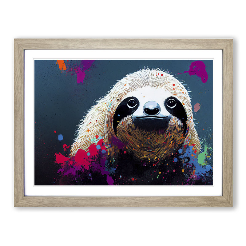 Sloth Splash Vol.1 Abstract - Framed Print, 46cm H x 64cm W x 2cm D, Oak