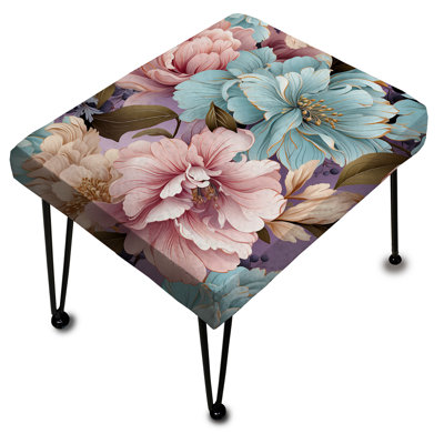 Blue And Pink Pastels Peonies Flowers Accent I - Floral Rectangle Ottoman