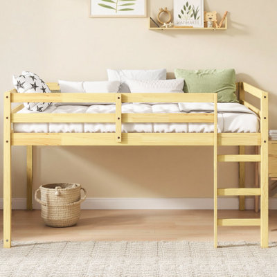 Kids Minimalist Loft Bed with Ladder and Safety Guardrails