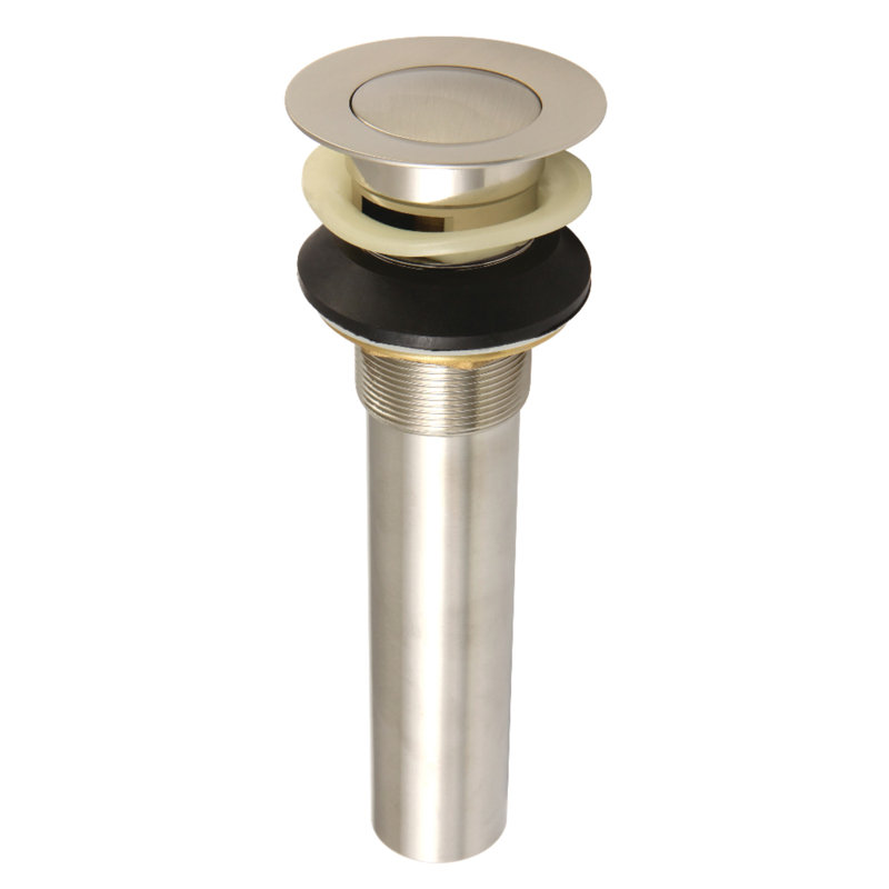 Kingston Brass Complement Brass Push Pop-Up Bathroom Sink Drain with Overflow, Brushed Nickel