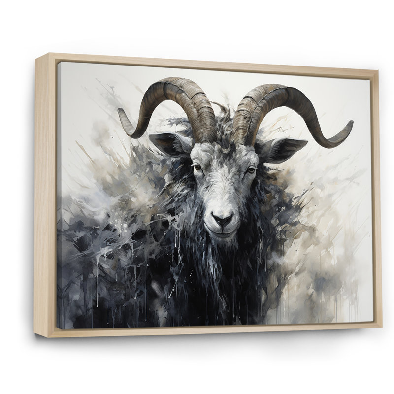 Bélier noir et blanc Supreme II, Cadre naturel flottant, H 16 po x l 32 po x P 1 po