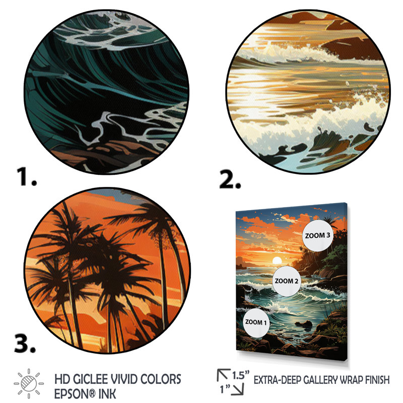 Beach Photo Tropical Vibes XVIII - Nautique et plage, art mural sur toile, H 32 po x l 24 po x P 1 po, Cadre flottant blanc