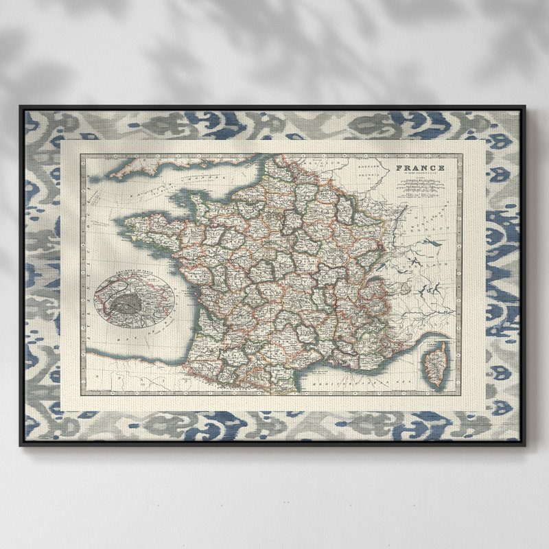 Carte frontalière de la France, H 17 po x l 25 po x P 2 po, Noir