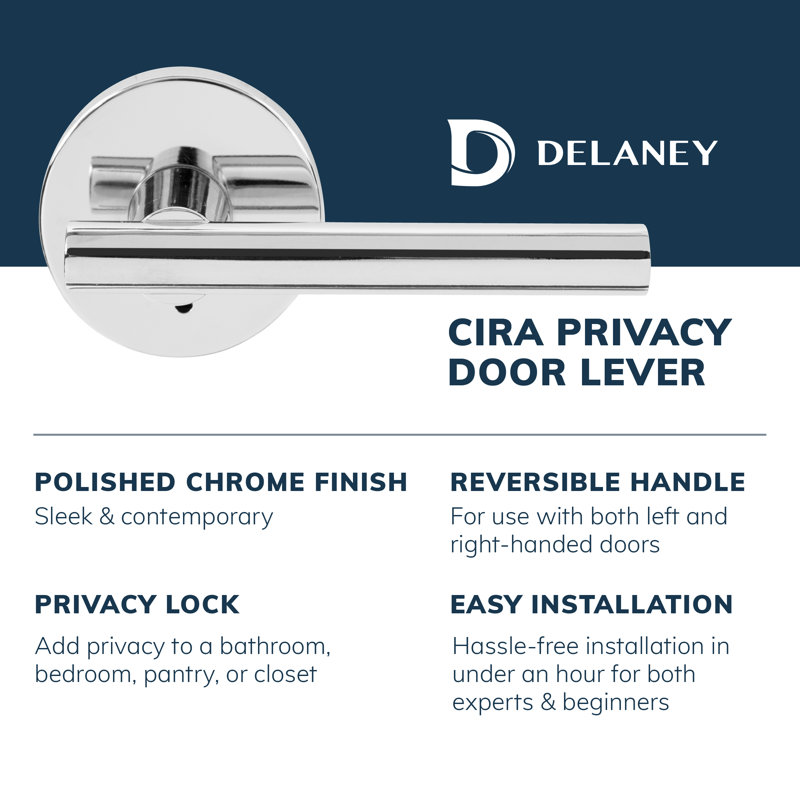 Contemporary Cira Privacy Door Lever, Chrome