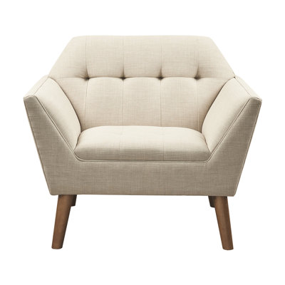 Méridienne à boutons, look Mid-Century, siège supplémentaire, pieds en bois de pacane massif, beige, fauteuil moderne l 37 po x P 29,5 po H, revêtement, pieds en pacane